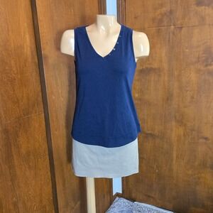 Chico's Womens Tank Top Blue Size 0 Cotton V-Neck Button Detail Sleeveless